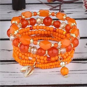 Orange Beaded Bracelet Set